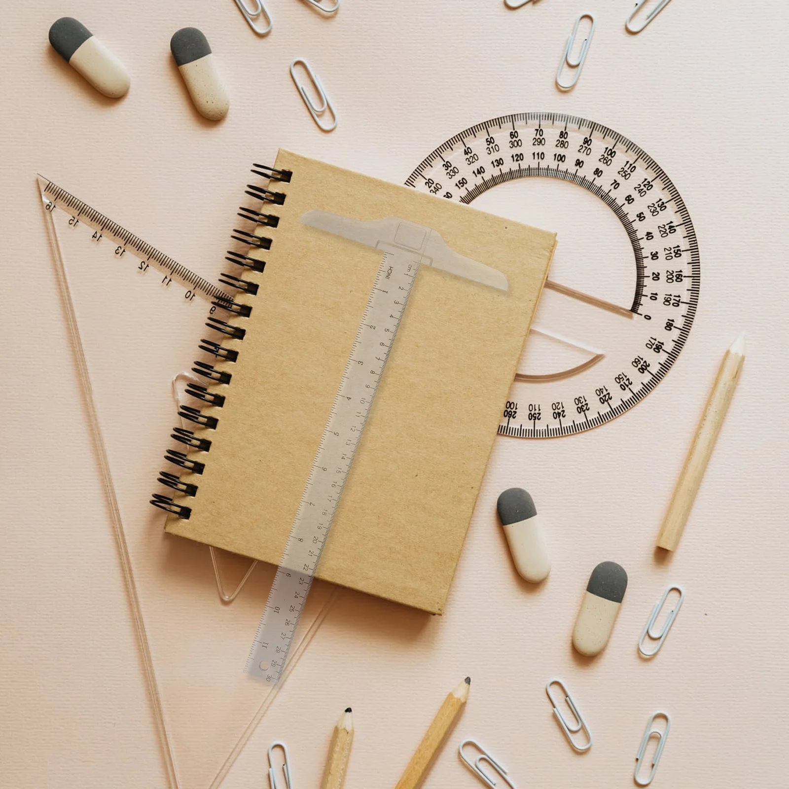 2 قطعة مساطر على شكل حرف T مسطرة قياس بلاستيكية مزدوجة النطاق مستلزمات صياغة عالية الدقة مثالية للمكتب المنزلي