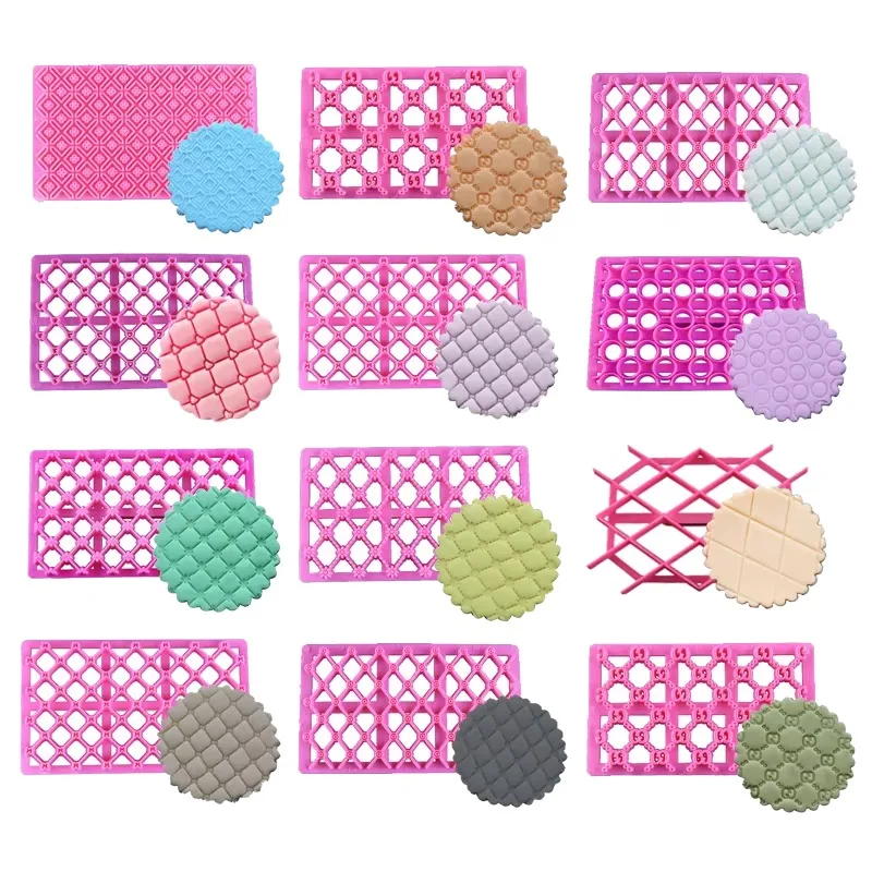 Plastic Printing Biscuits Cake Cookie Cutter Fondant Lace Decoration Petal Quilt Embosser Mold Tools Pastry Baking Love Square