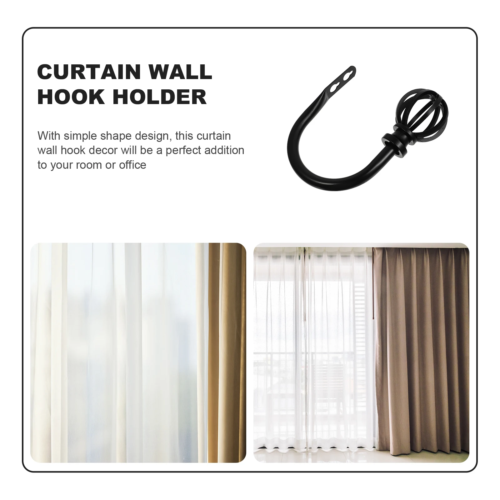 

2pcs Curtain Hooks Iron Holders Tiebacks Wall Mount Heavy Duty Decorative Retro Bedroom Bathroom Hardware Accessories