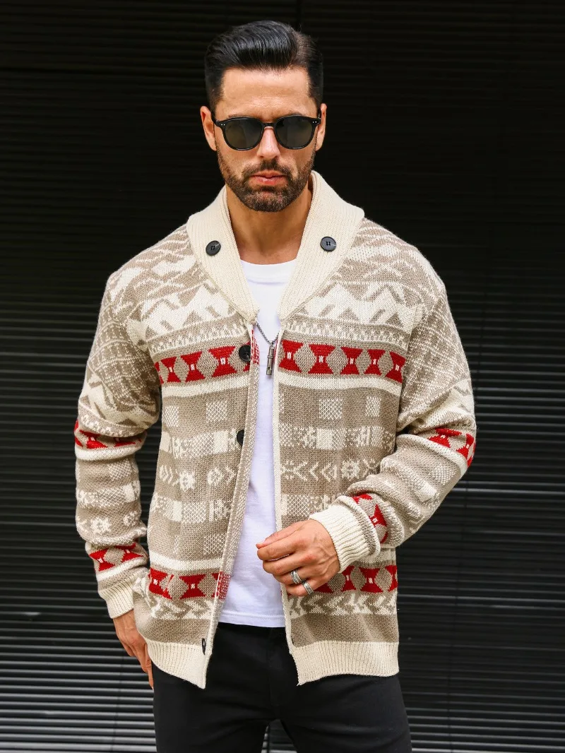 European Size Foreign Trade New Sweater, Men's New Knitted Jacket Cardigan Large Size Fashion Trend Man Clothes