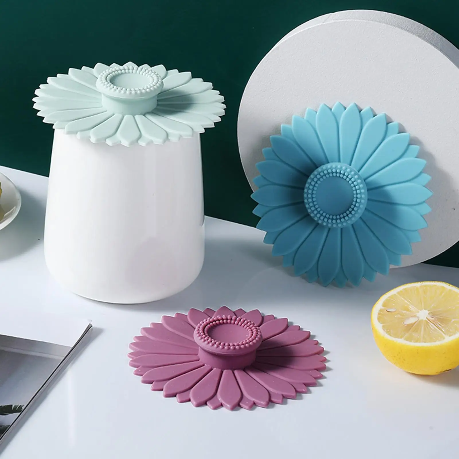 Silicone Cup Lid with Handle Dustproof Leakproof Ceramic Mug Sealed Cover Suction Coffee Tea Lids Kitchen Accessories