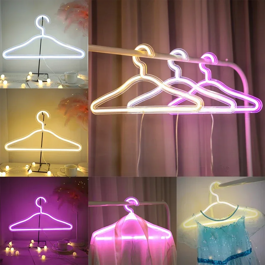 5PCS LED Hanger Neon Light Sign Glow Clothes Display Stand USB Powered for Fashion Clothing Shop Market Room Wall Decoration