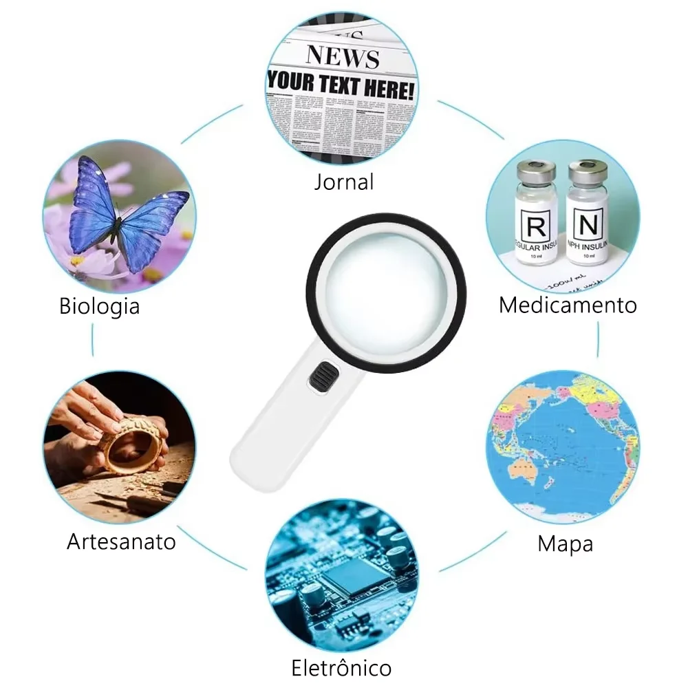 30X Illuminated Large Magnifier Handheld 12 LED Lighted Magnifying Glass for Seniors Reading Jewelry Watch Reading Loupe
