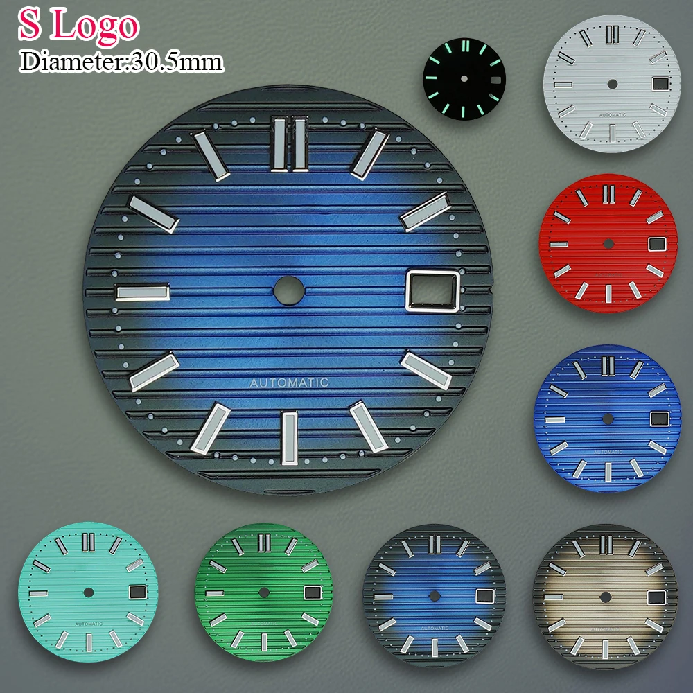 

30,5 мм S логотип NH35 Nautilu-s циферблат подходит для NH36/4R/7S механизм зеленый светящийся материал из сплава аксессуары для модификации часов