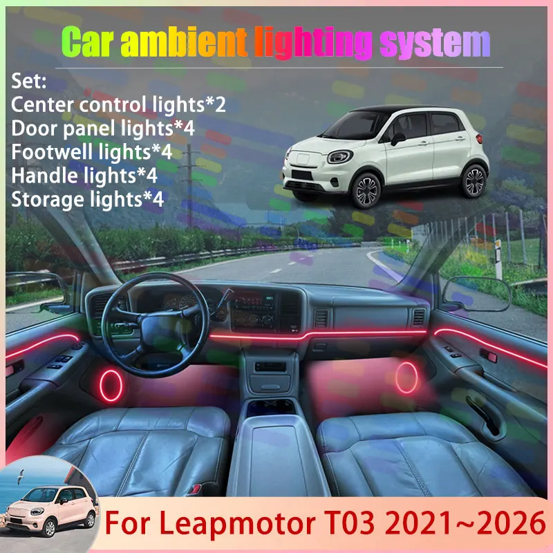 For Leapmotor T03 2021~2026 2022 2023 2/24 in 1 Car Atmosphere Light Lamp RGB Shade Ensemble Streamer Atmosphere Set Auto Parts
