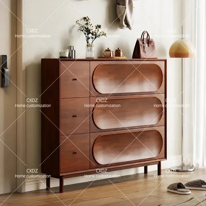 Antique Durable Tipping Bucket Shoe Cabinet Ultra Thin Household Simple Door Modern Retro Entrance Combined Storage