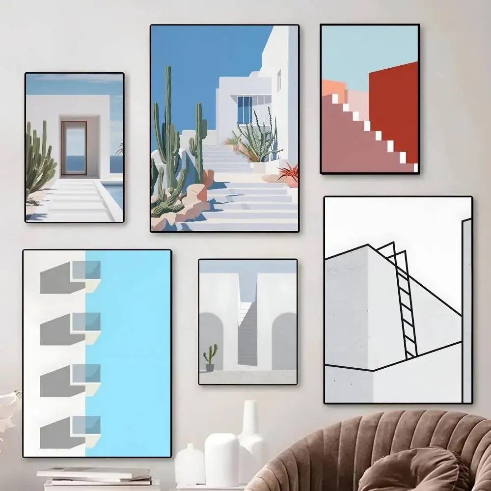 Minimalistisches Architektur-Design Selbstklebende Wandkunst Poster Leinwand für Schlafzimmer, Kinderzimmer, Arbeitszimmer, Wohnzimmer zur Heimdekoration