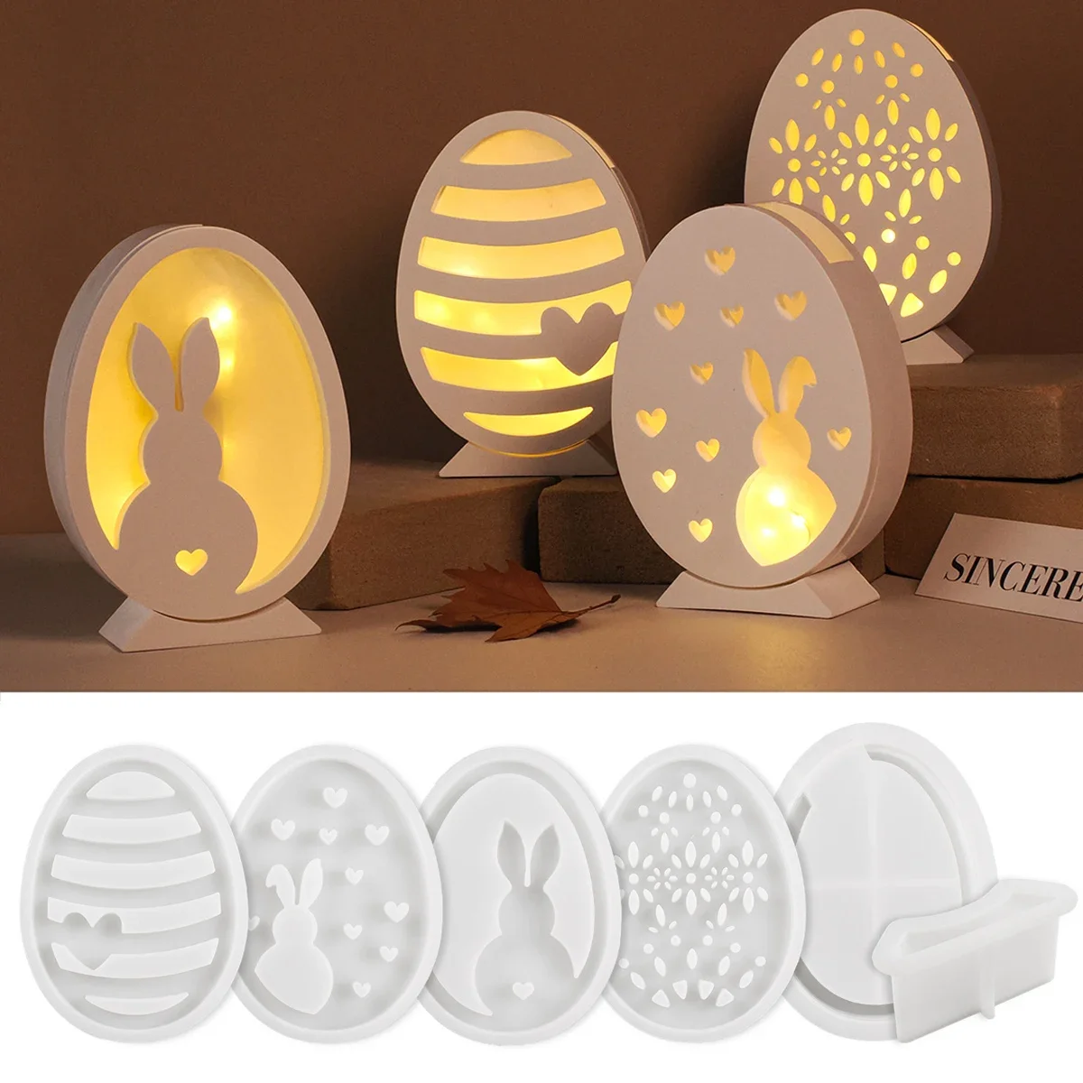 3D Easter Hollow Egg Rabbit Silicone Mold DIY Cute Bunny LED Night Light Casting Molds Plaster Resin Craft Gift Making Home Deco