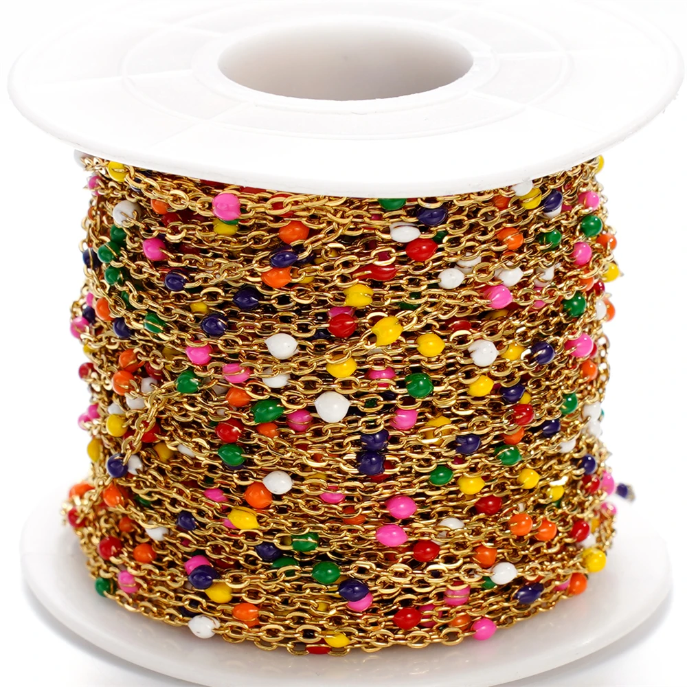 Catene in acciaio inossidabile color oro con perline smaltate colorate da 1 metro per bracciale, collana, cavigliera, accessori per la creazione di gioielli fai da te