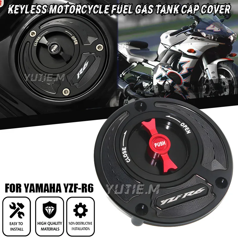 For YAMAHA YZF-R6 R6 YZF R6 YZFR6 2010-2021 2022 2023 2022 Keyless Motorcycle Fuel Gas Tank cap Cover CNC Aluminum Accessories