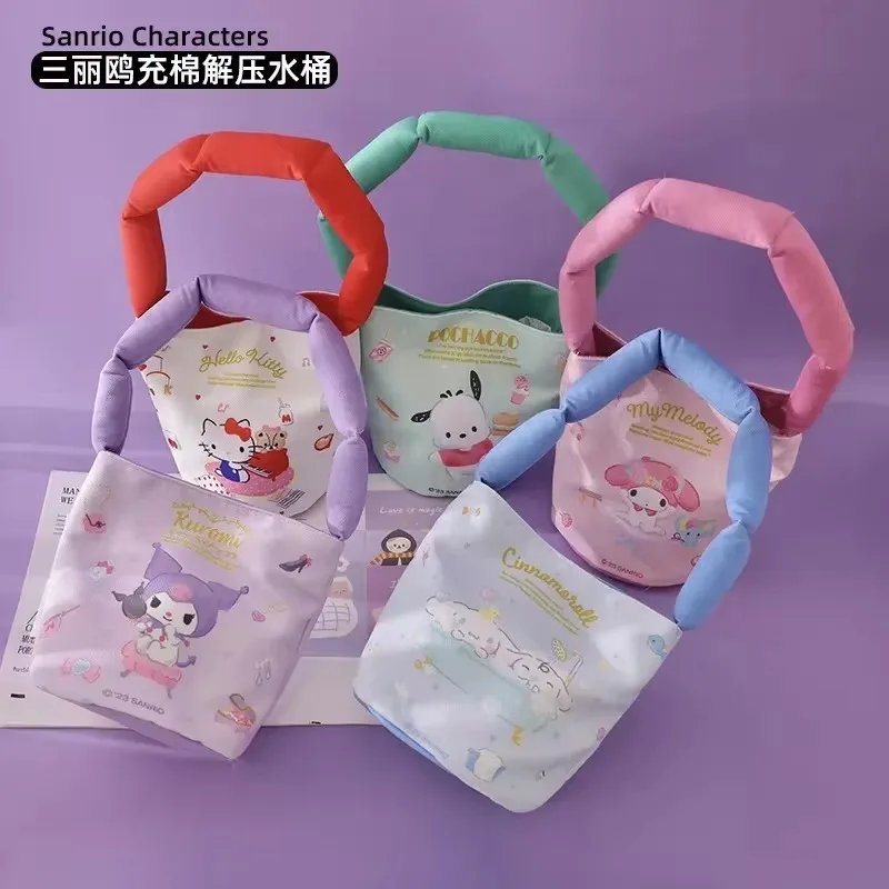 Sanrio Melody Pochacco Bucket Bags Cute Cartoon Shoulder Bag Canvas Material Crossbody Bag Large Capacity Kawaii Storage Bags