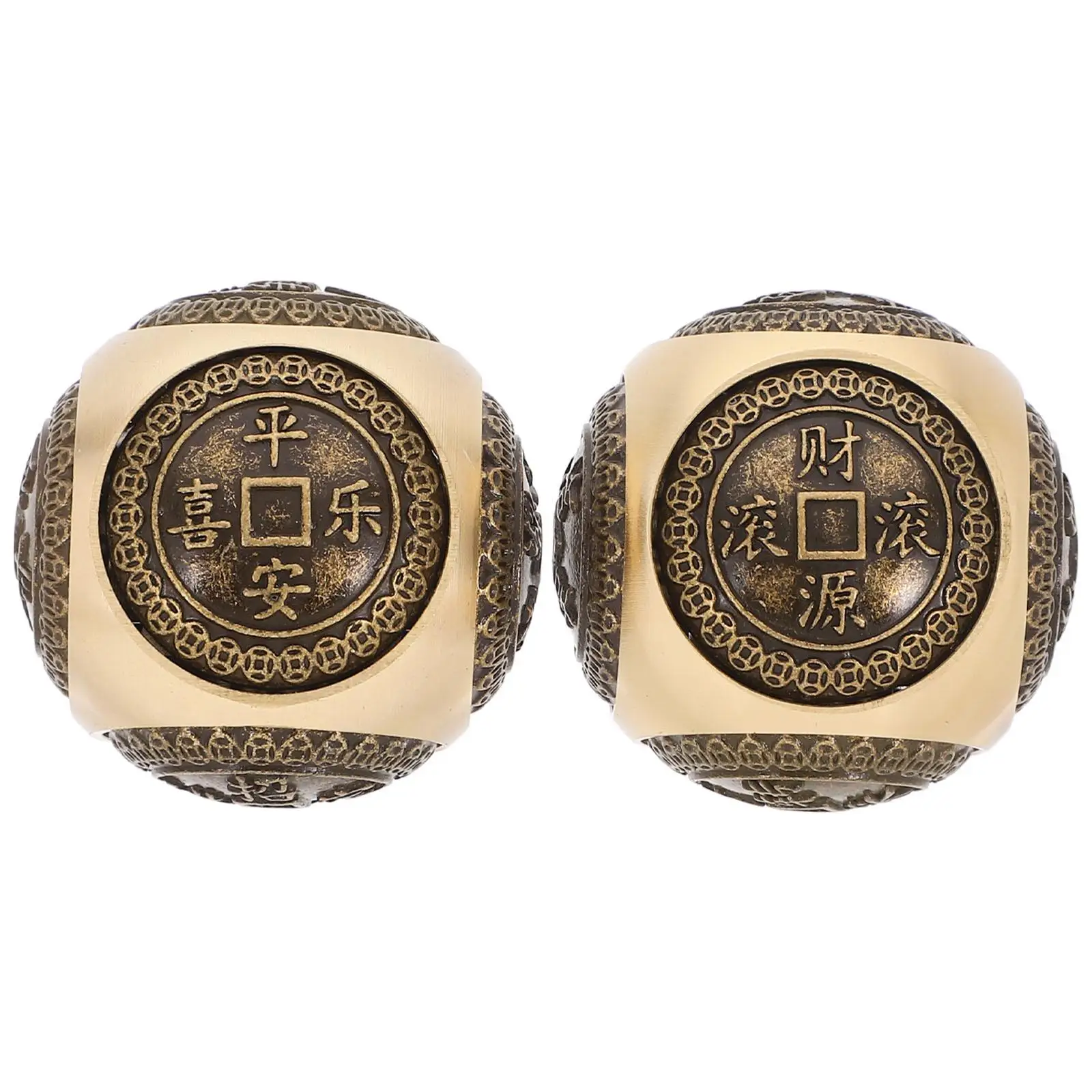 2 Pcs Solid Brass Hand Exercise Balls For Massage Fitness Meditation Therapy With Engravings Durable Material
