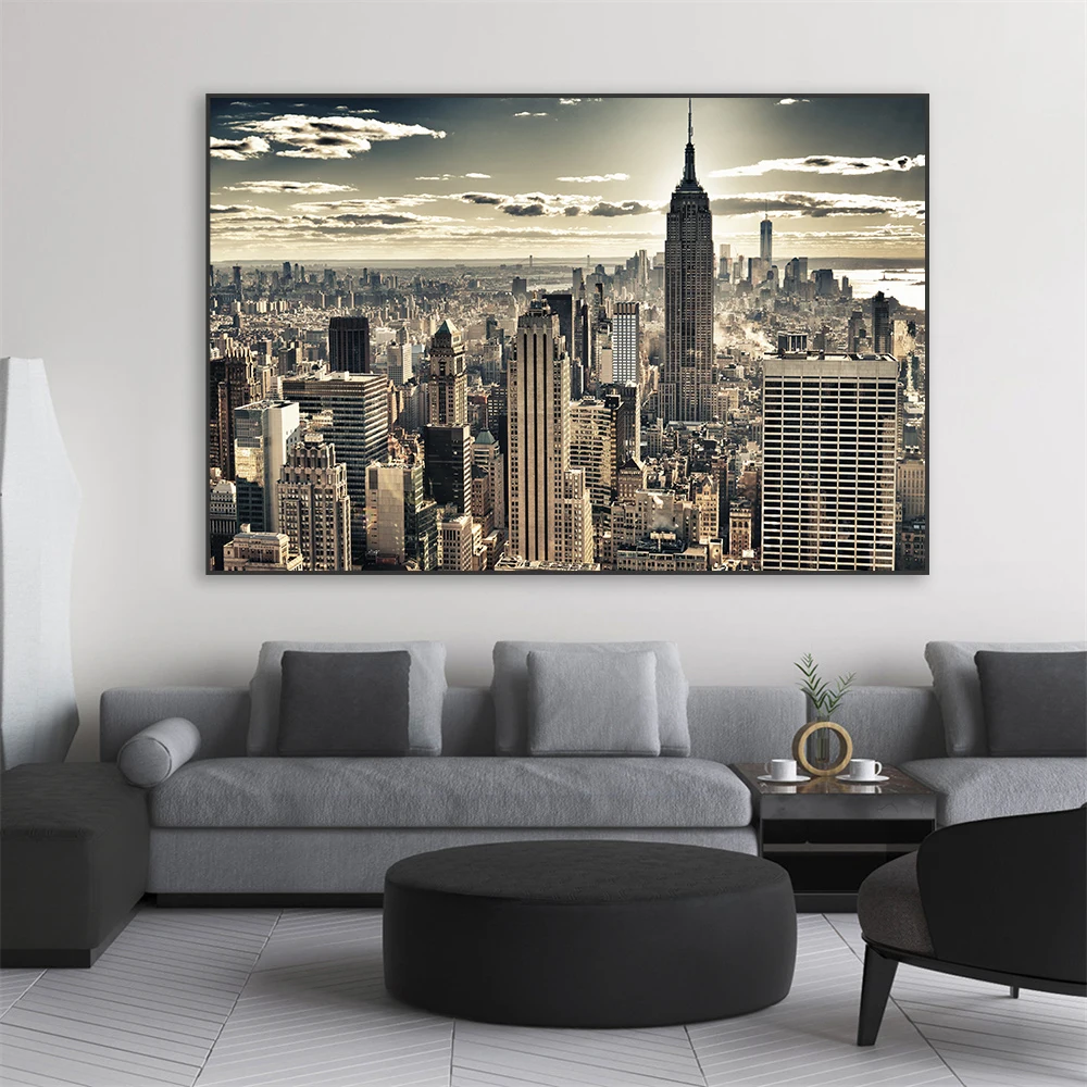 New York Sky Clouds Landscape Poster Skyline Rockefeller Center Wall Art Print Central Park Nature Scenery Canvas Painting Decor