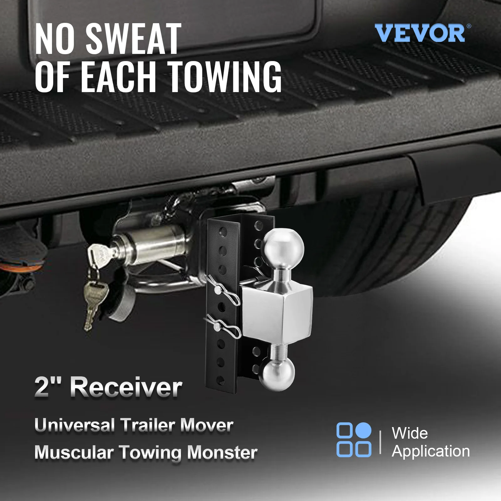 VEVOR Adjustable Trailer Hitch,  2 and 2-5/16 Inch Stainless Steel Balls w/ Key Lock, for Automotive Trucks Trailers Towing