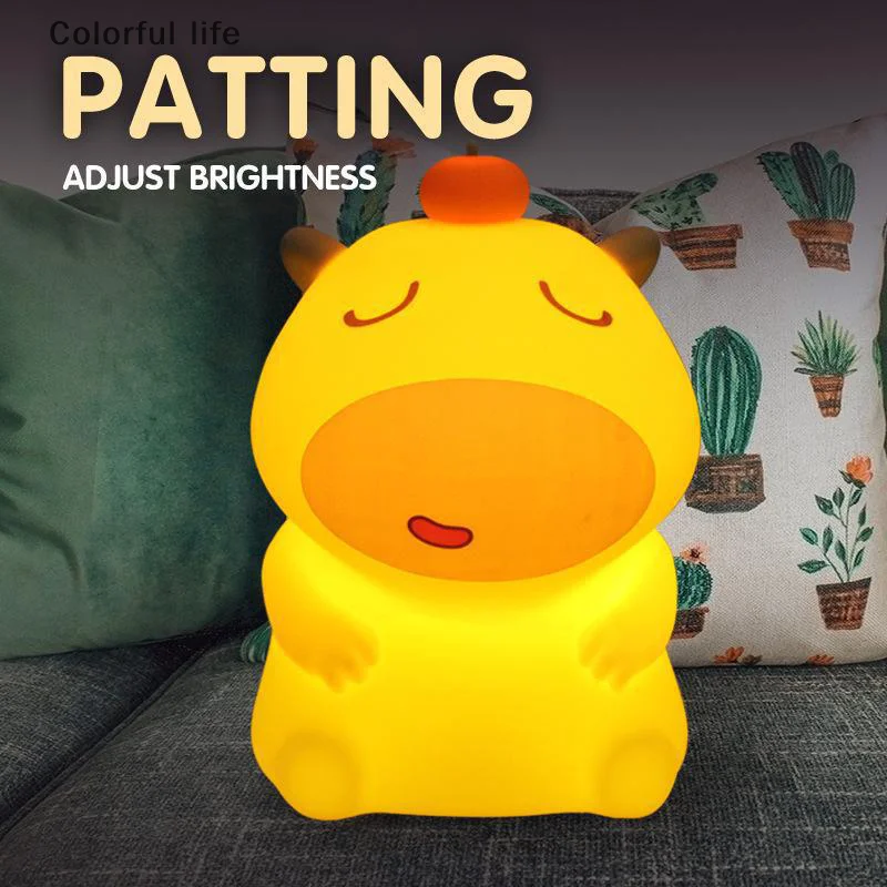 Lampka nocna Lulu z motywem kapibary, silikonowa lampka dotykowa LED, zasilana przez USB, dodaje dekoracji pokoju, idealny prezent dla dzieci