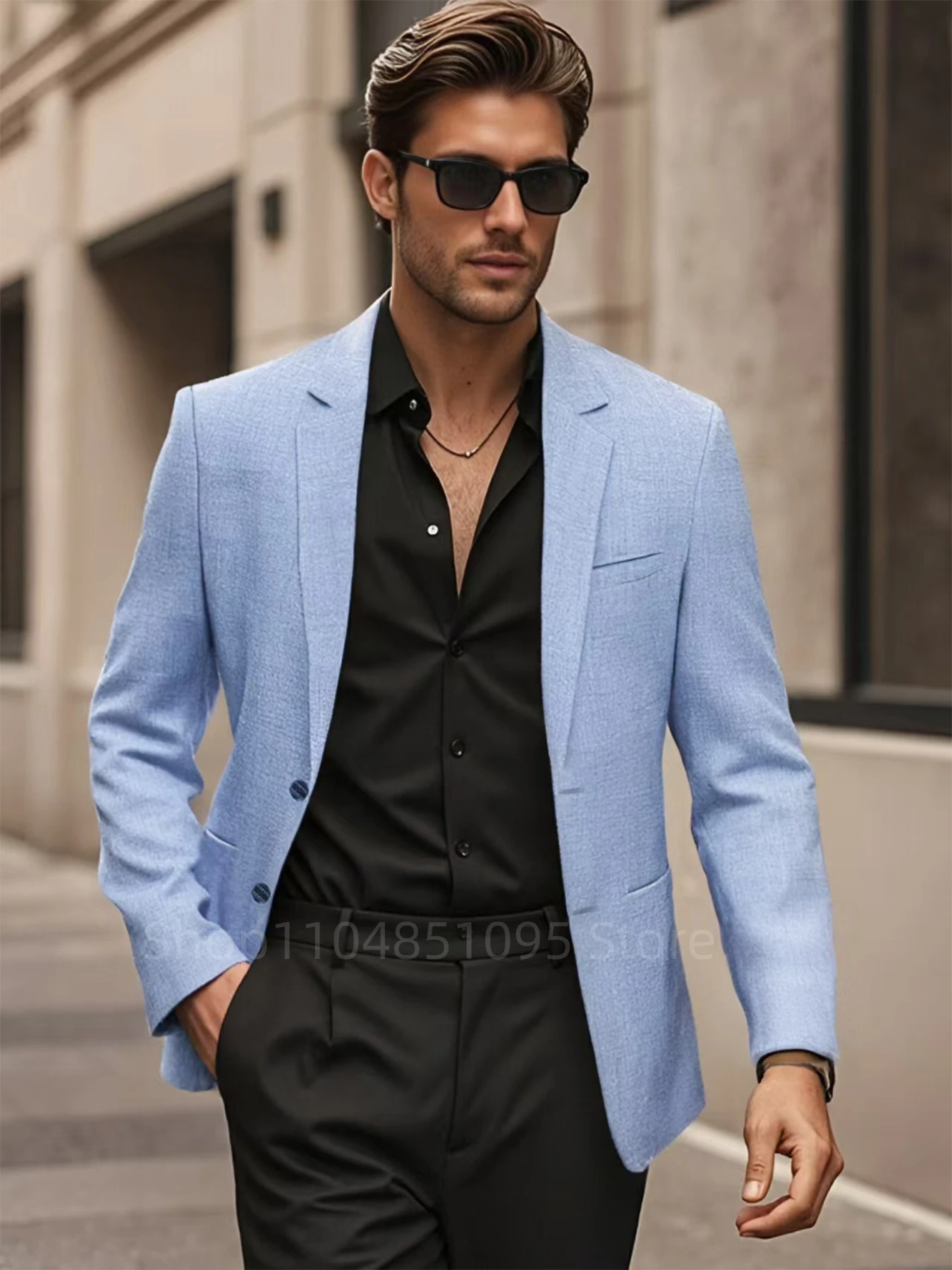 Blue/Beige Linen Men's Suit Jackets Thin Male Dress Blazer Two Buttons Jacket Wedding Casual Summer Suits Coat Tops for Daily