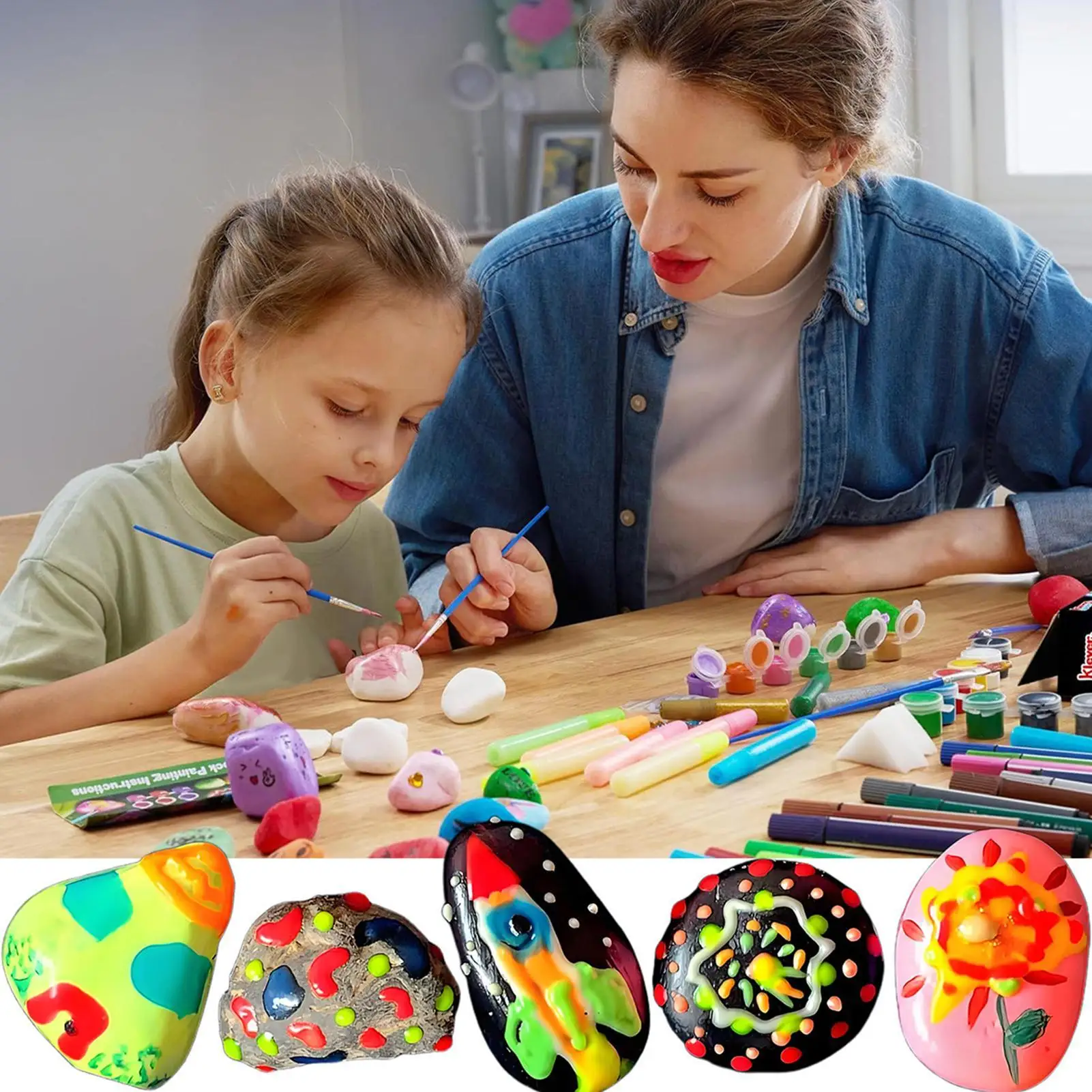 Kit de pintura de roca que brilla en la oscuridad, conjunto de artesanía creativa, suministros de arte para coordinación cerebral manual, fiesta en el aula para niños en edad preescolar