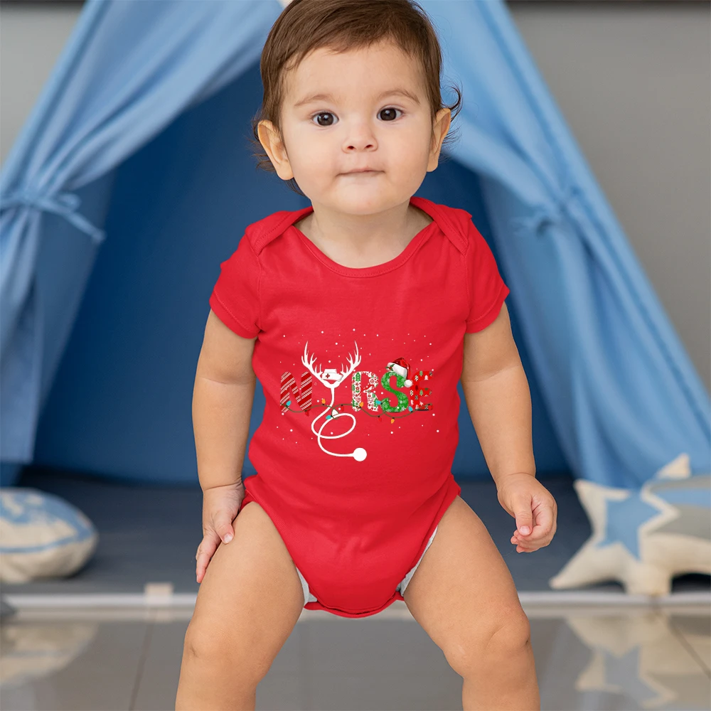 First Christmas Newborn Baby Clothes Bodysuits 1st Christmas Element Holiday Outfit Xmas Reindeer Red Infant Onesies Playsuits