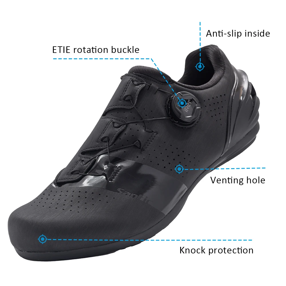 Santic Non-Locking Flat Cycling Shoes Unisex Men Women Rubber Outsole Adjustable Auto-Lock Buckle Road Bike Sneakers Comfortable
