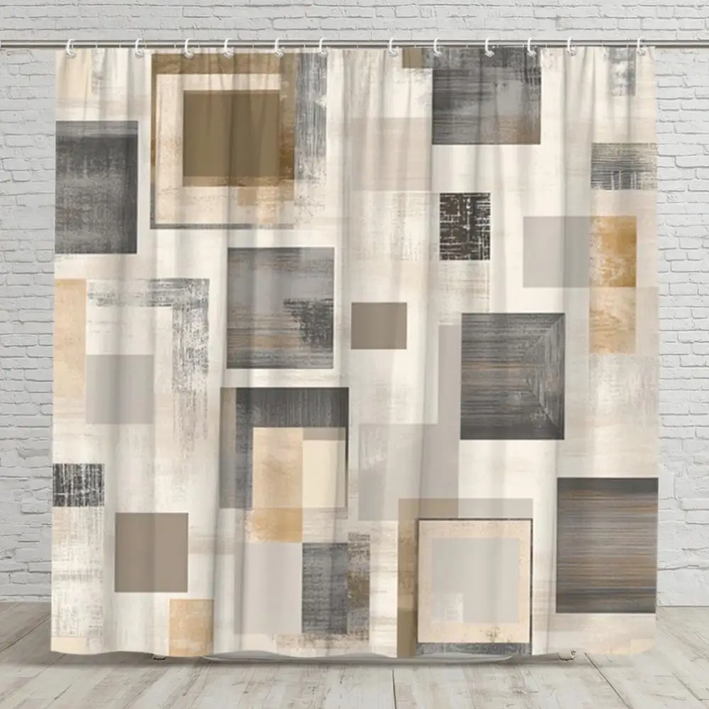 Waterproof Polyester Shower Curtain Modern Abstract Geometric Style for Bathroom Decor Home Shower Curtain Liner Neutral Beige G