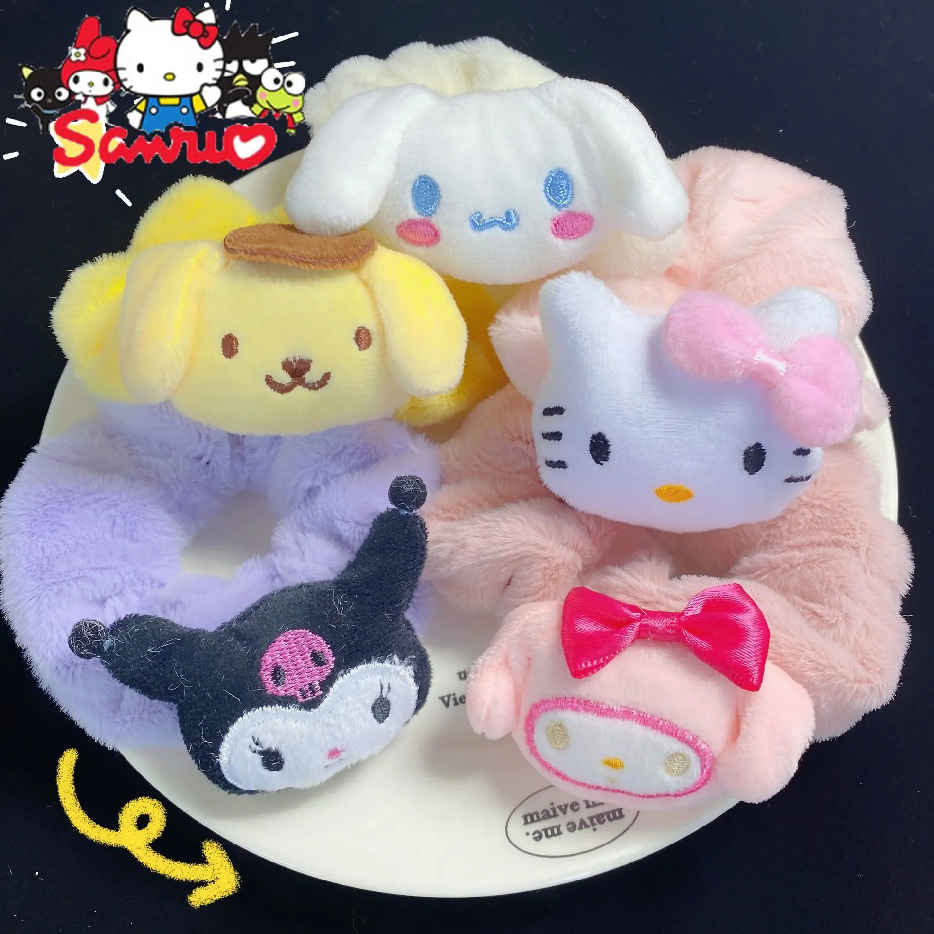 Cartoon Sanrio  Intestine Circle Hair Loop Melody Kuromi Hello Kitty Cinnamoroll Pochacco Japanese Cute Sweet Girl Hair Tie Rope