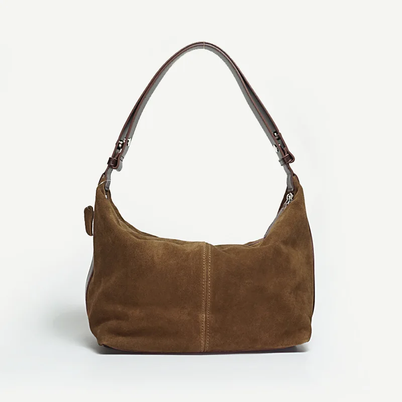 Bolso de piel de vaca mate para mujer, bolso Retro de alta gama, estilo minimalista, bolso de mano de un solo hombro, cuero genuino