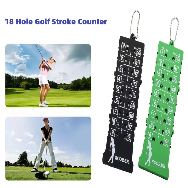 

18 Hole Golf Stroke Counter with Keychain - Bar Style Putt Scorecard Tracker (Black/Green/Blue/Red)