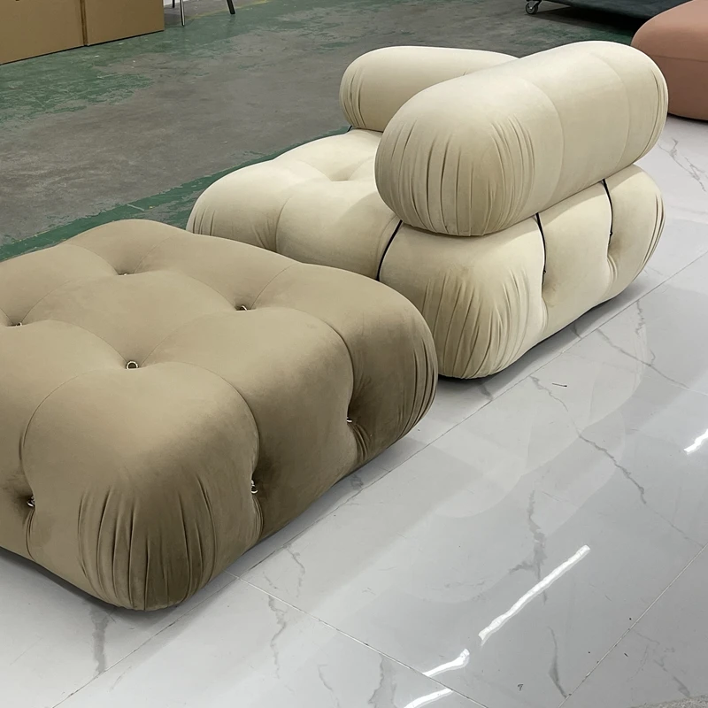 Modern Sectional Chesterfield Sofa Set Lovely Linen Fabric Upholstered Modular Furniture Durable Metal Structure