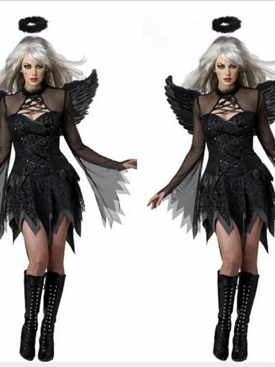 k Engel Halloween Kostüm mit Flügeln Sexy Zombie Braut Teufel Anzug Fem Ghost orm Neue Ankunft Polyester Material