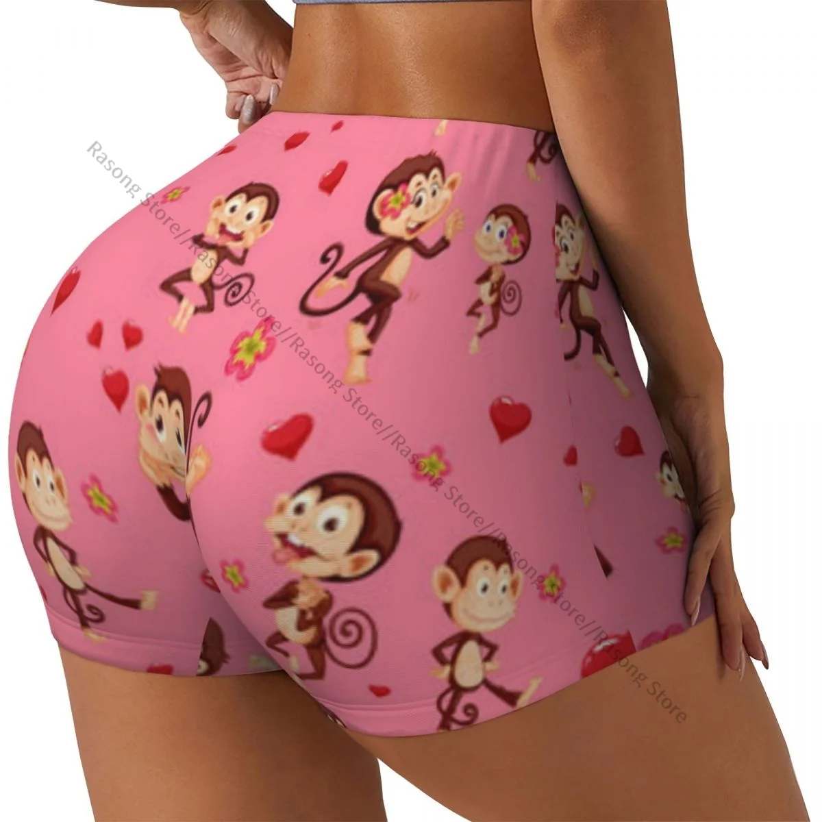 Women Yoga Shorts Monkey Pink Pattern Workout Shorts Fitness quick-dry Ladies Yoga Gym Running Short Pants Sportswear