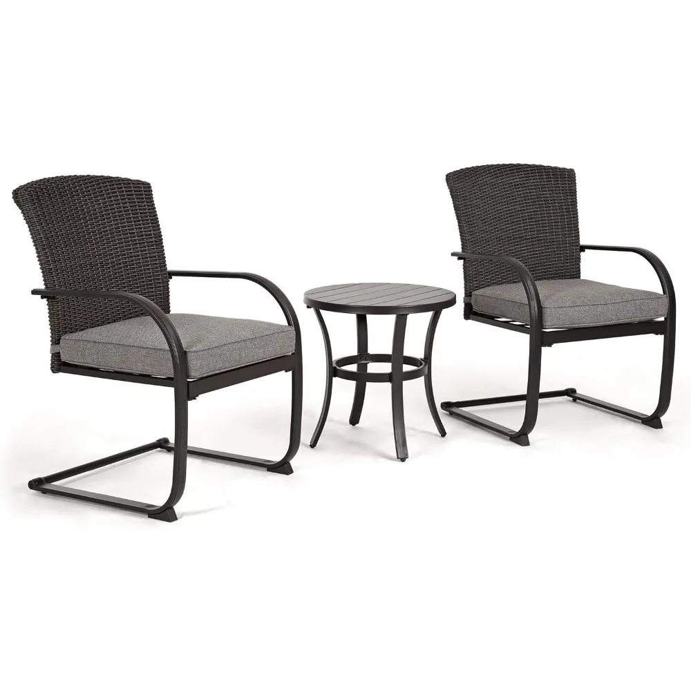 3-Piece Bistro Set, Outdoor Wicker Table Set, Rocking Wicker Chairs with Removable Cushions and Small Coffee Table, Patio Furni