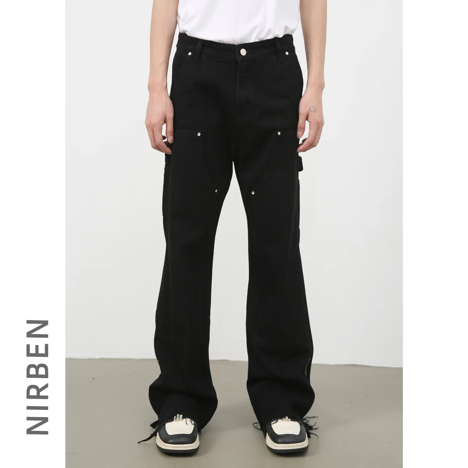 Denim American Zipper Split Jeans Men's Weila High Street Retro Trend Casual Pants