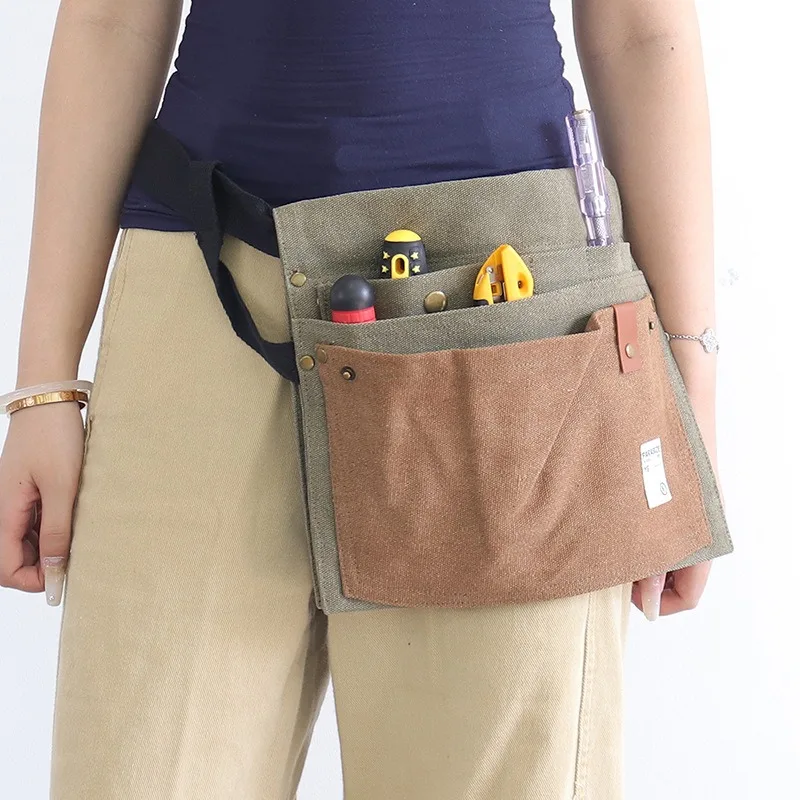 Modern Simple Canvas Work Apron with Pockets Hardware Tool Bag Cross-Border Half-Length Tool Pouch for Electric Water Install...