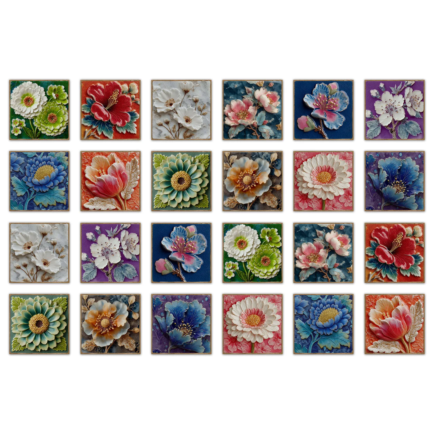 24 Pcs European Flower Kitchen Backsplash Stickers - Glossy Self-Adhesive Waterproof Peel & Stick Tile Decals DIY