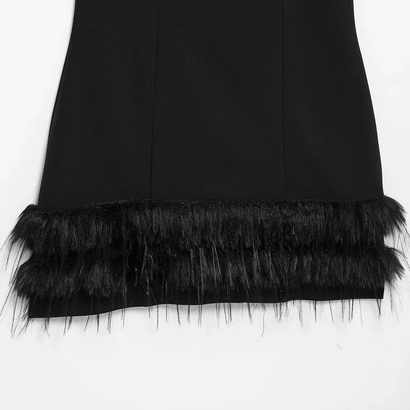 HXAO Elegant Mini Dresses 2024 Women\'s Feather Sleeveless Short Dresses Fashion Casual Party Evening Black Dress Vestidos