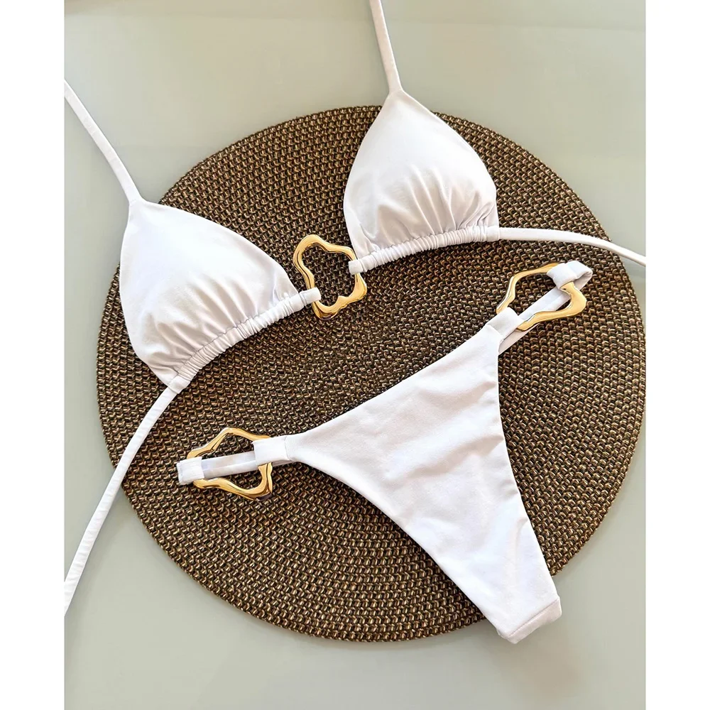 Sexy Halter Micro Bikini 2025 Women Swimsuit Solid Swimwear Thong Bikinis Set Brazilian Beach Wear Bathing Suit Biquini Female