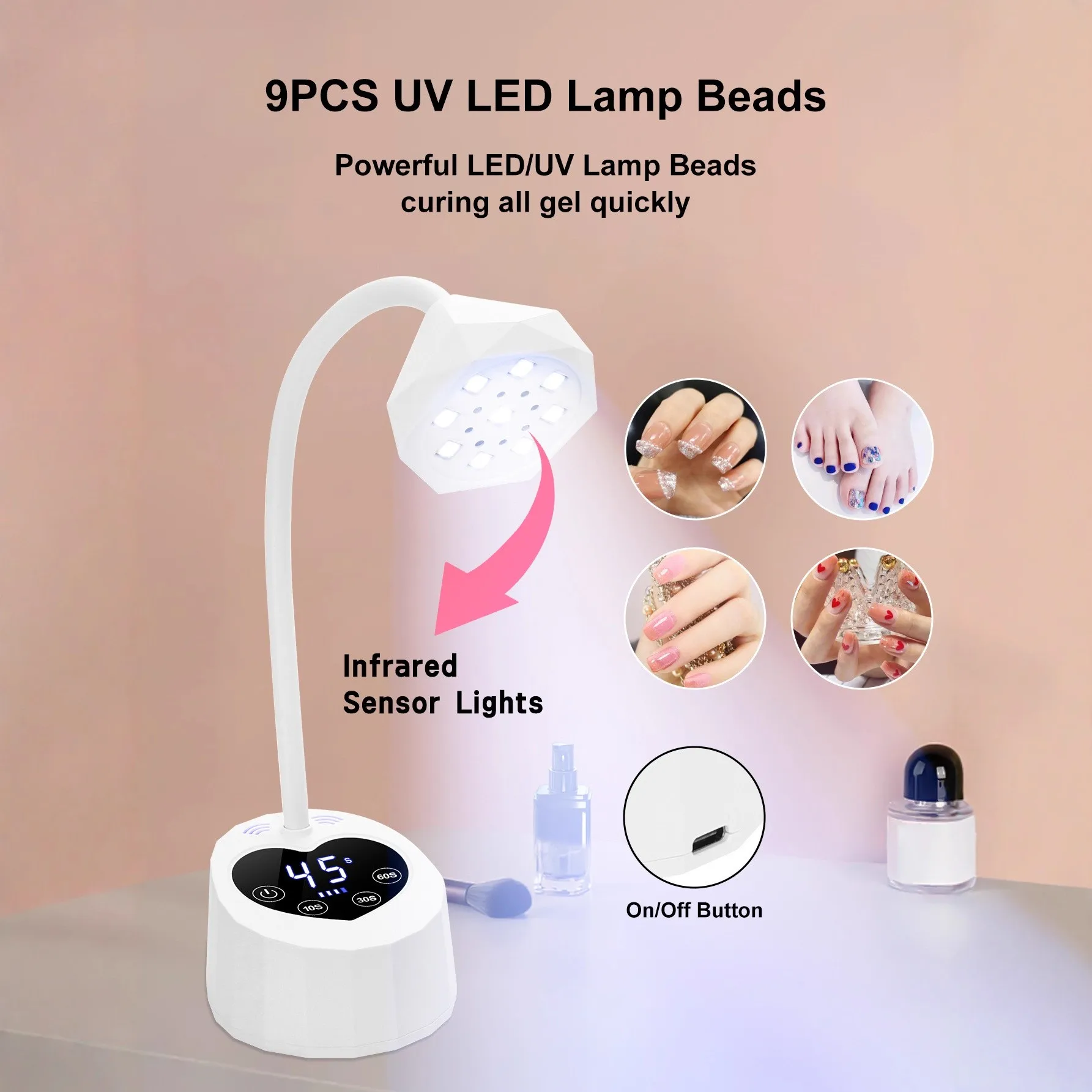 مصباح أظافر احترافي ملفوف 360 درجة مع مستشعر ذكي وشاشة LCD قابلة لإعادة الشحن، مصباح اختبار طلاء الأظافر، عيد الميلاد g