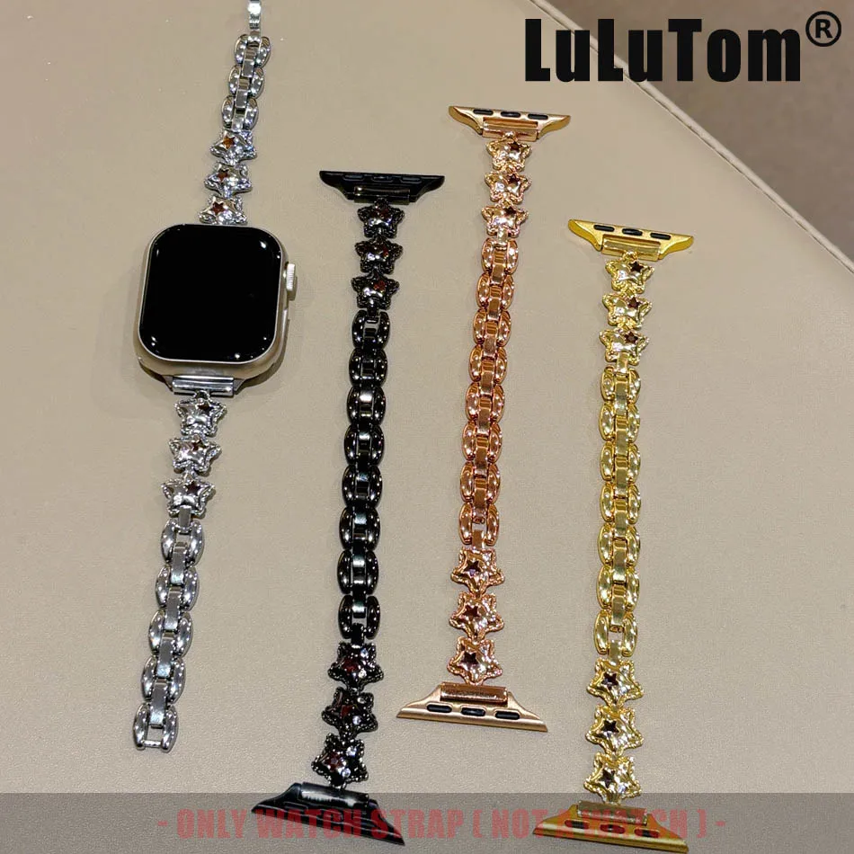 سوار مجوهرات فاخر من الزركون على شكل نجمة لساعة Apple Watch UItra 10 9 8 7 6 5 4 3 2 SE Band iWatch Series 41 مم 42 مم 40 مم 38 مم 49 مم 45 مم 44 مم 46 مم سوار نحاسي