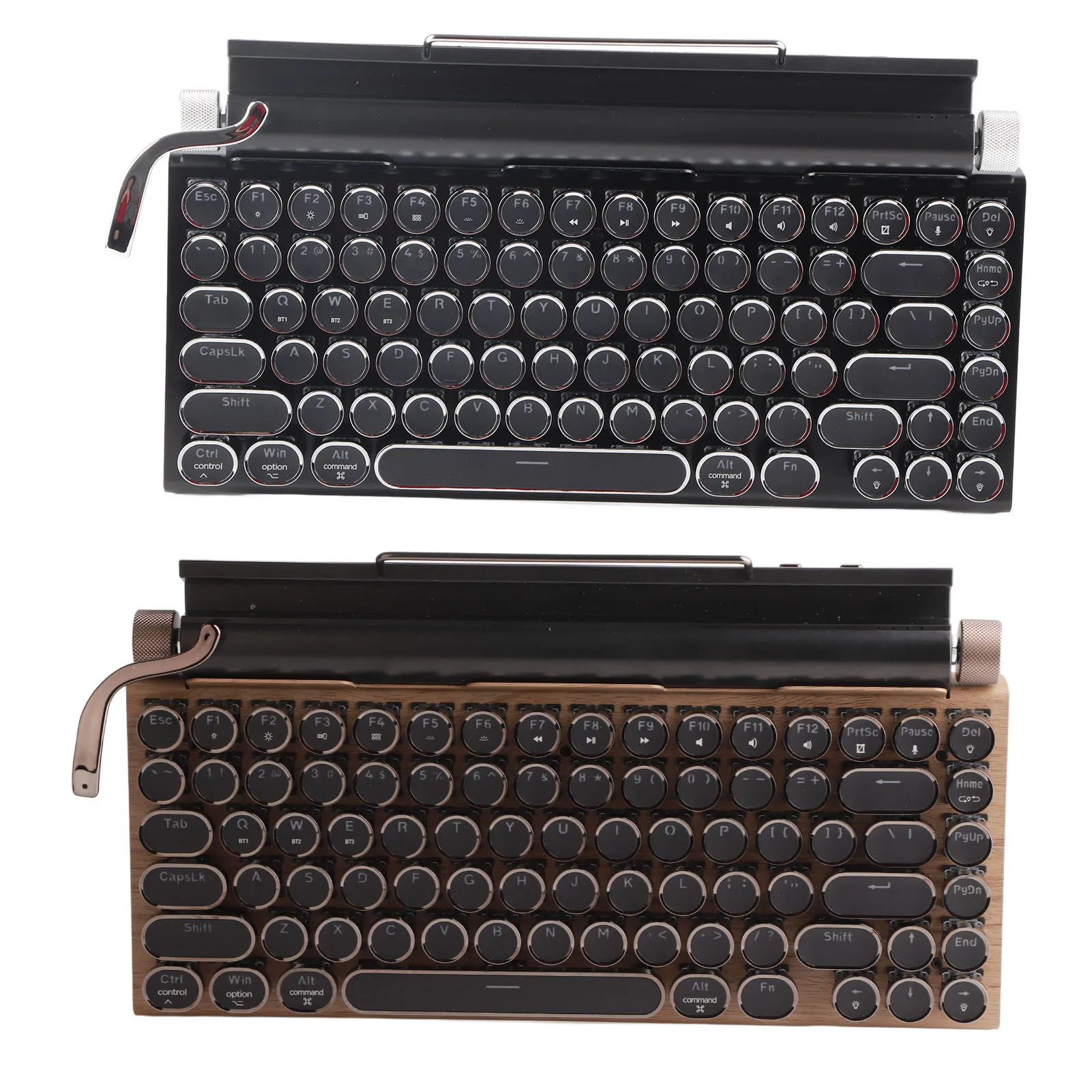 

Protable Retro Typewriter Keyboard 83 Keys Vintage Wireless Bluetooth Blue Switch Mechanical Keyboard with Metal Round Cap