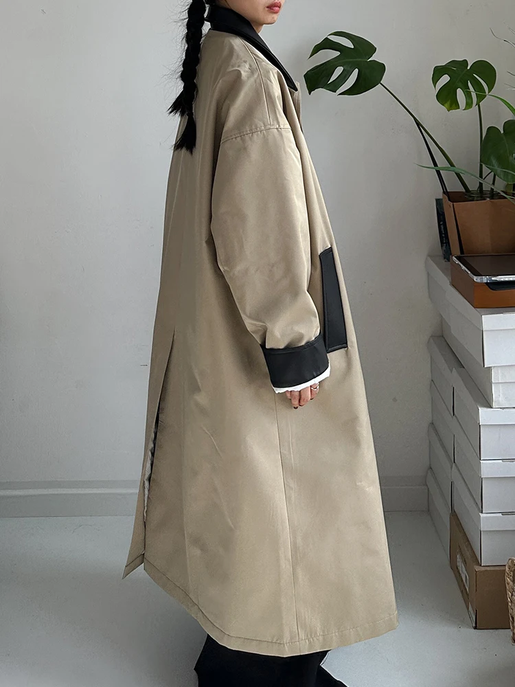 معطف طويل مبطن بالقطن على الطراز الكوري من SuperAen للنساء شتاء جديد فضفاض الخصر سميك من الجلد ذو طية صدر السترة معطف غير رسمي #3