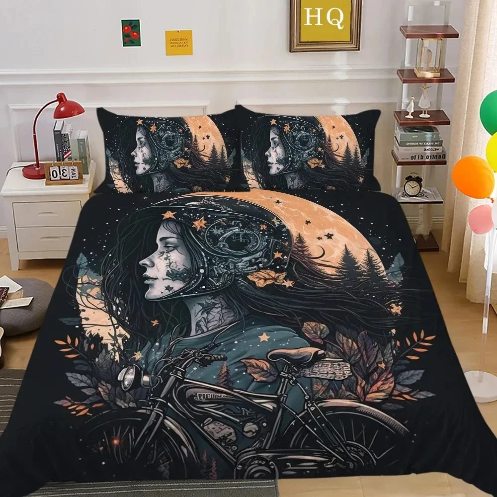 New Skull and Beauty Duvet Cover Set Queen Size Gothic Sugar Skull Angels and Demons Bedding Set with Pillowcase Twin Double Bed