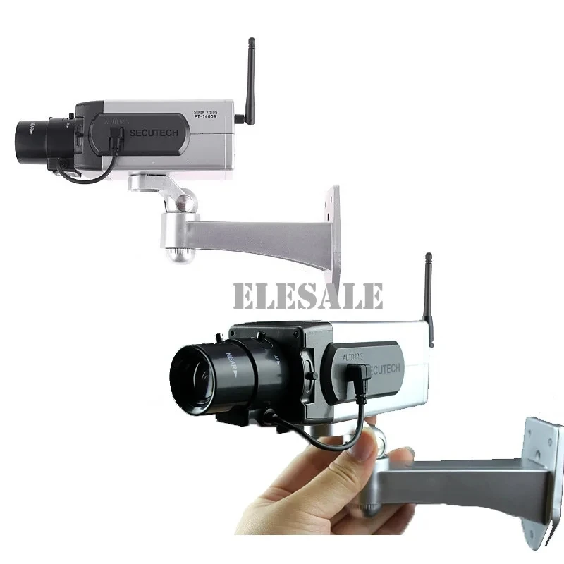 Imagem -02 - Falso Cctv Câmera de Segurança com Antena sem Fio Detecção de Movimento Controle Pan Motorizado Luz Led Câmera Manequim Cor Prata Novo