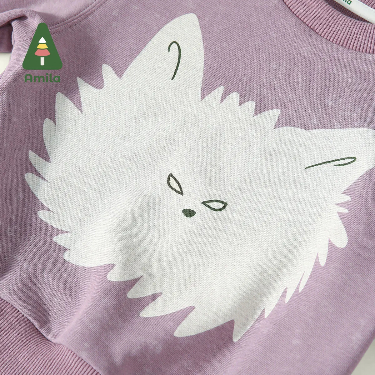 Amila Baby Sweatshirt 2024 Autumn New Boys And Girls Washing Effect Theme Printing Round Neck Soft Loose Casual Children‘s Tops