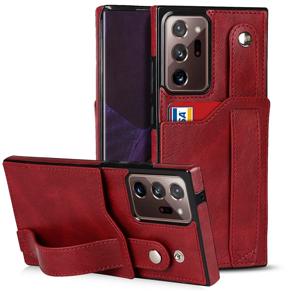 S24 S23 Plus Leather Case Wallet Card Slot Hand Wrist Strap Back Cover for Samsung Galaxy S22 Note 20 Ultra S21 FE A32 A52 A72
