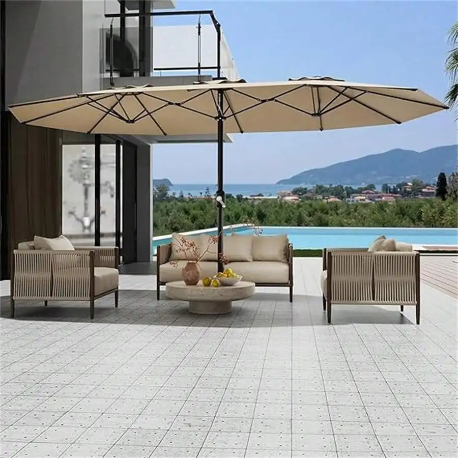 13FT Large Double-Sided Patio Umbrella - Outdoor Rectangle Market Umbrella With Crank Handle & 12 Durable Ribs, Fade Resistant For Pool, Lawn, Garden, Backyard (No Base Included)