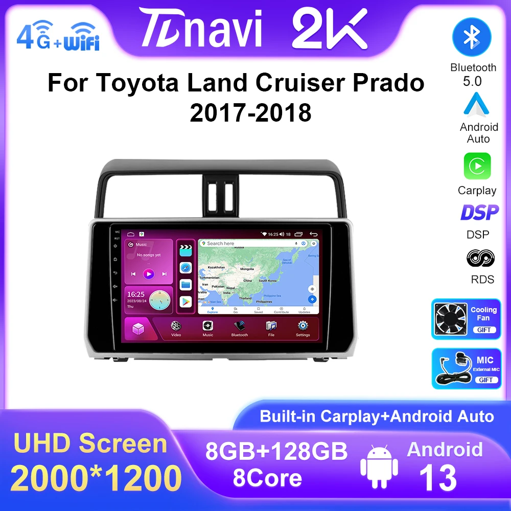 2К Screen For Toyota Land Cruiser Prado 150 2017 2018 Car Radio Multimedia Video Player Navigation Stereo GPS Navi Android Auto