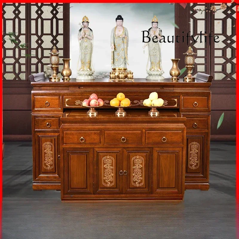 FGZhongtang Altere Guanyin Tavolo di culto in legno masello un tavolo lungo e stretto Dio della ricchezza بوذا Nicchia بوذا #2