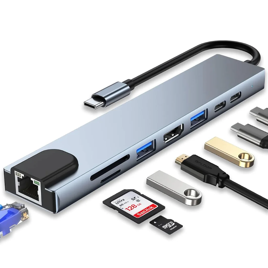 YOUTRADE 8-in-1 USB-C-hub |   4K HDMI, 100W PD, Ethernet, SD/TF-kaartlezer voor MacBook/Windows/Laptop