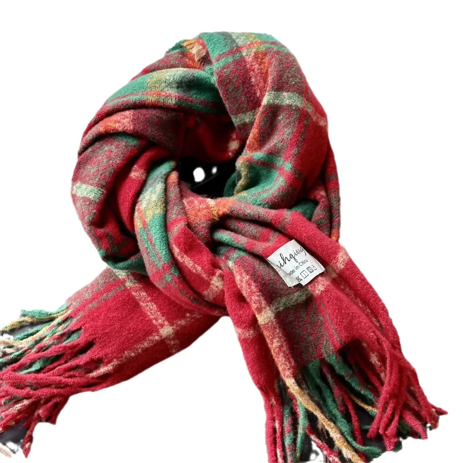 Christmas Scarf Women\'s Plaid Winter Warm Thickening Scarf New Year Ambience Red Scarf Christmas Gift Double Sided Scarf