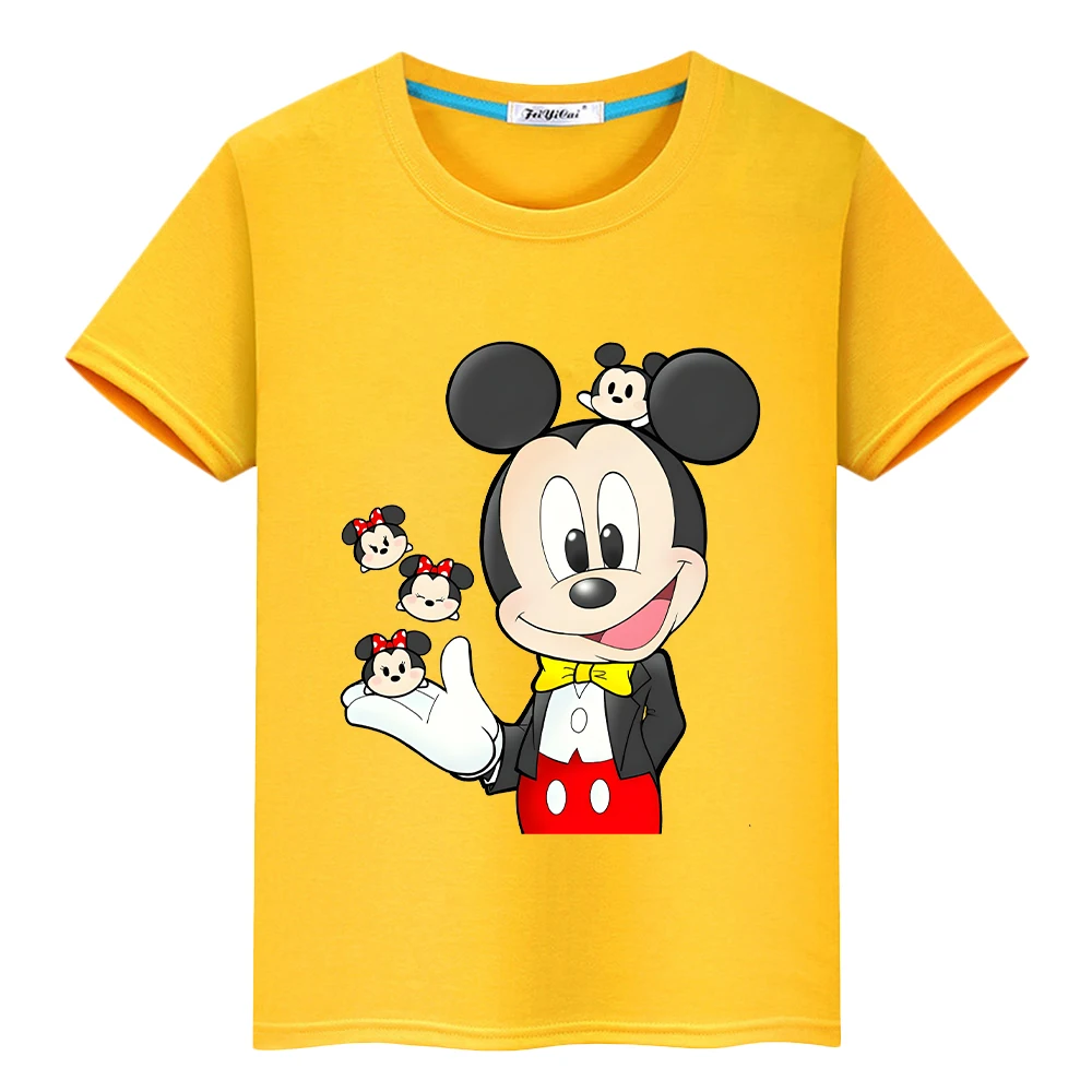 

mickey mouse 100%Cotton Print t shirt for kids boy 10year pride tshirt Disney anime Short Kawaii Tops y2k one piece girl clothes